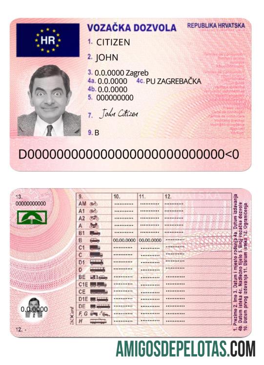 Carta de condução da Croácia exemplo